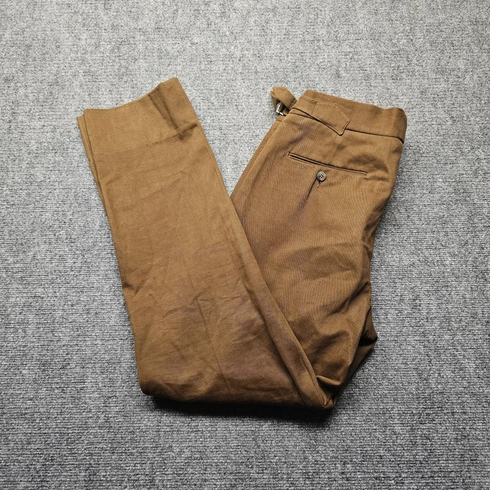 Stile Latino Brown Cotton Cashmere Pleated Trousers Side Adjusters Italy 50/34